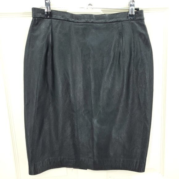 KORS Michael Kors 100% Leather Mini Pencil Skirt M Black - Picture 1 of 16